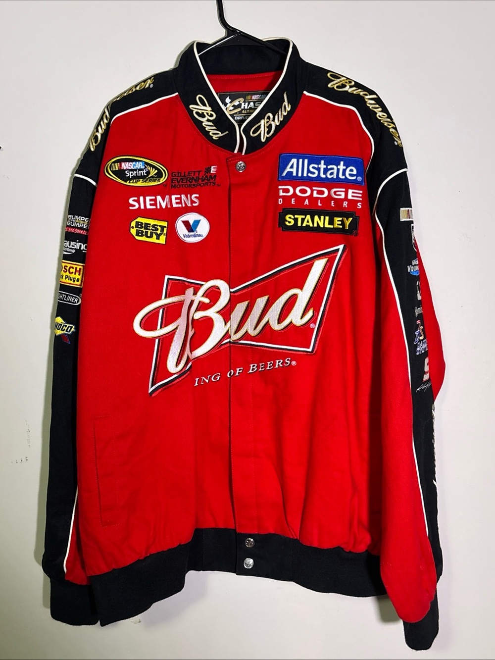Chase Authentics Red & Black NASCAR Drivers Line Patch Jacket KASEY KAHNE #9 EUC